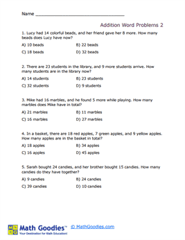 Addition Word Problems Worksheet 2