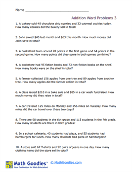 Addition Word Problems Worksheet 3