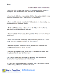 Subtraction Word Problem Worksheets - Math Goodies